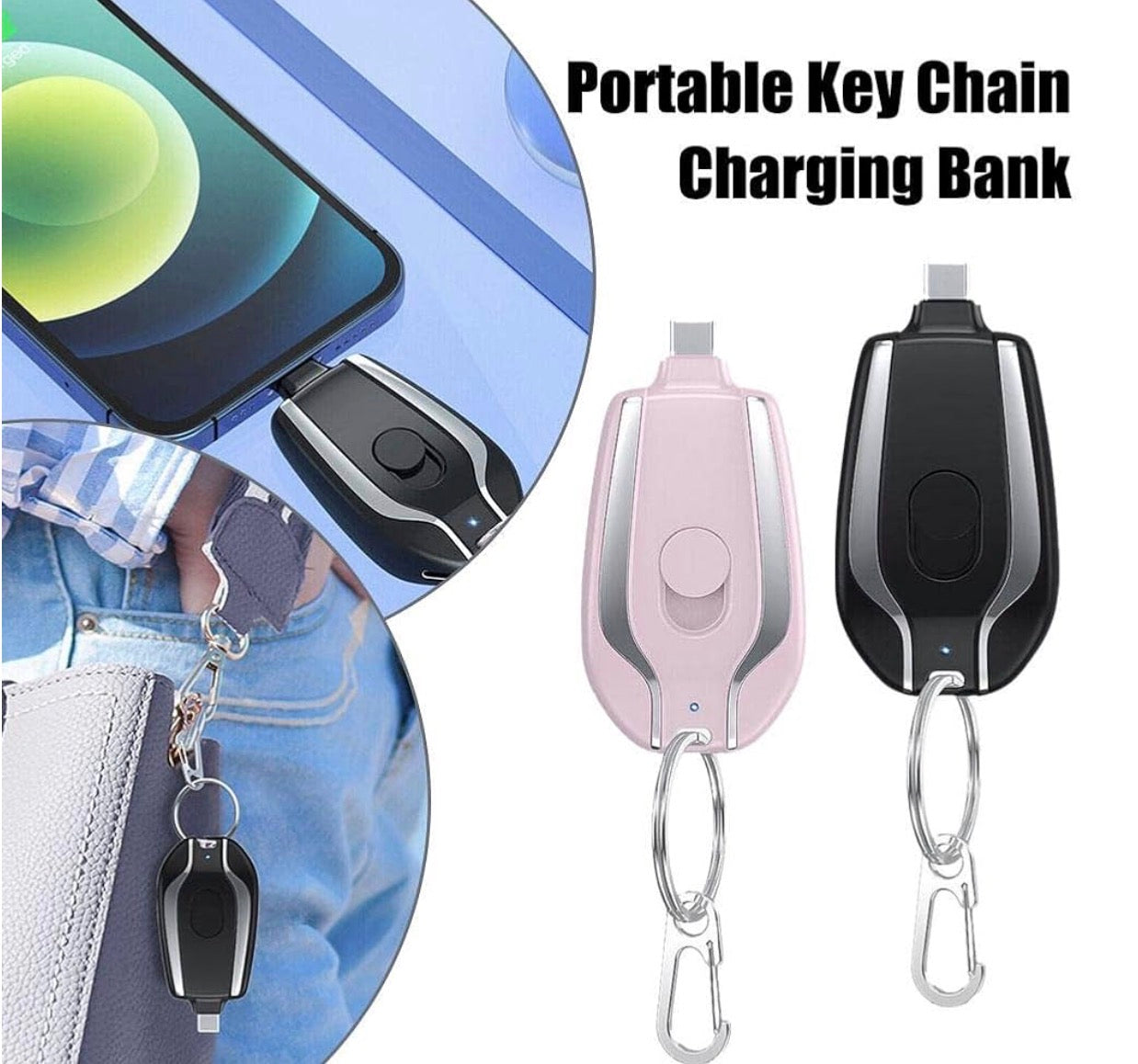 Batterie de recharge portable & porte-clés :  Lightning ou Type C