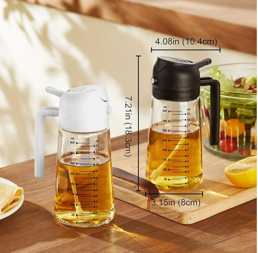 TrendPlain Vaporisateur d’huile d’olive en verre 470 ml/16 oz pour la cuisine – bouteille distributrice d’huile 2 en 1 pour accessoires de cuisine et friteuse à air, salade, barbecue