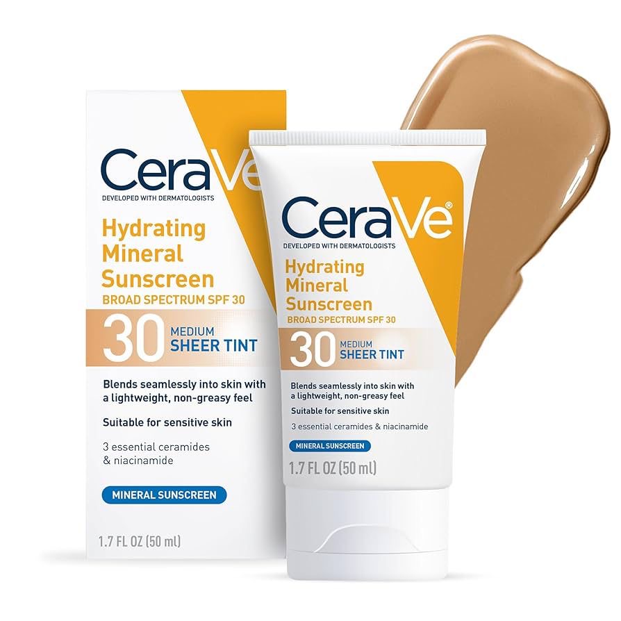 CeraVe Écran Solaire Minéral Hydratant SPF 30 pour le Visage – Teinte Claire